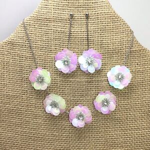 Claire’s Holographic Flower Statement Necklace and Dangle Earring Set (L#23)